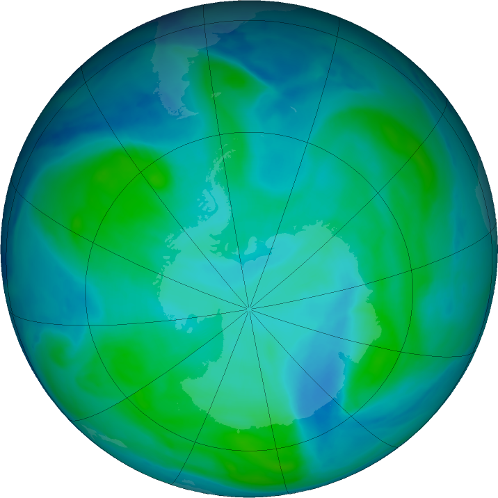 Antarctic ozone map for 12 February 2024